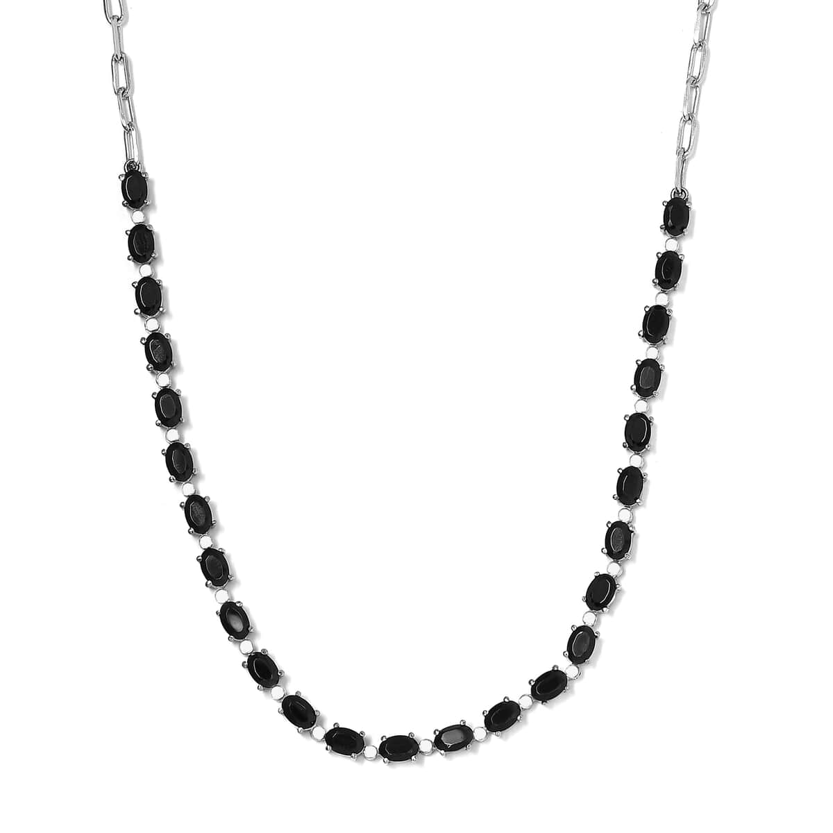 Karis Thai Black Spinel Necklace 18 Inches in Platinum Bond and Stainless Steel 15.10 ctw image number 0