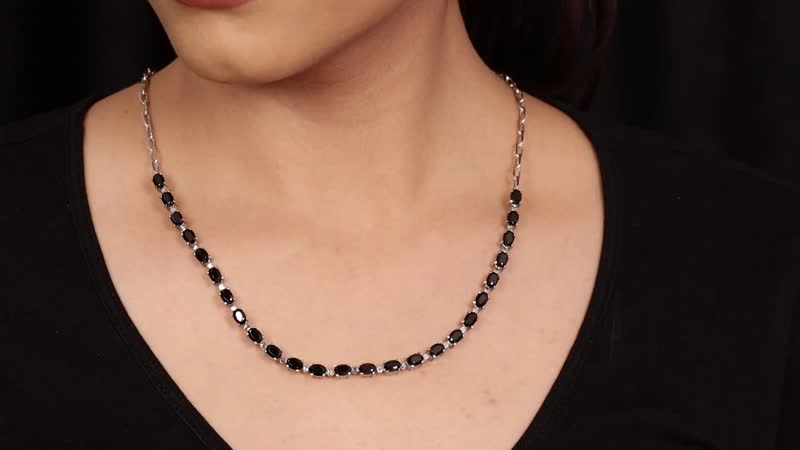 Karis Thai Black Spinel Necklace 18 Inches in Platinum Bond and Stainless Steel 15.10 ctw
