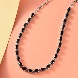 Karis Thai Black Spinel Necklace 18 Inches in Platinum Bond and Stainless Steel 15.10 ctw