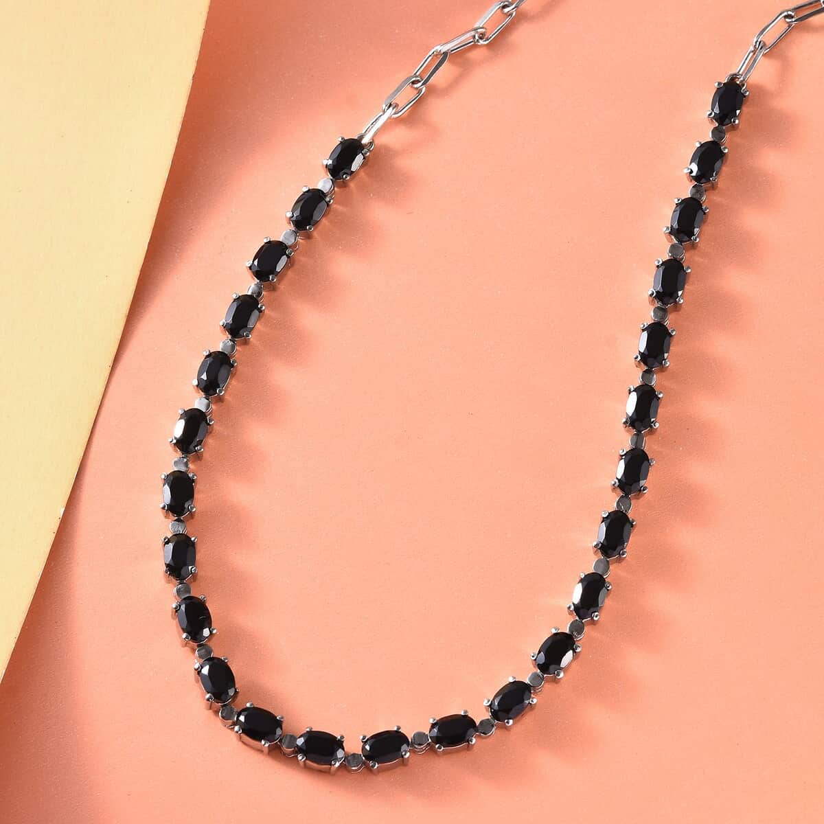 Karis Thai Black Spinel Necklace 18 Inches in Platinum Bond and Stainless Steel 15.10 ctw image number 1
