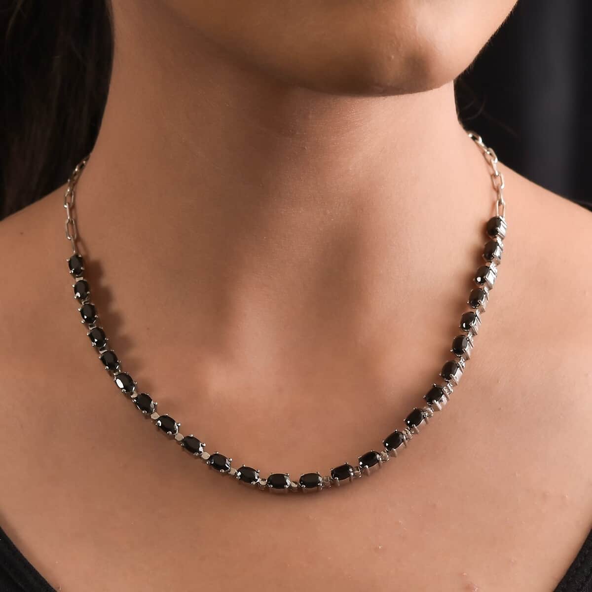 Karis Thai Black Spinel Necklace 18 Inches in Platinum Bond and Stainless Steel 15.10 ctw image number 2