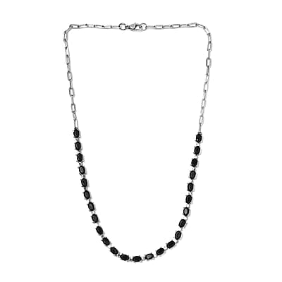 Karis Thai Black Spinel Necklace 18 Inches in Platinum Bond and Stainless Steel 15.10 ctw