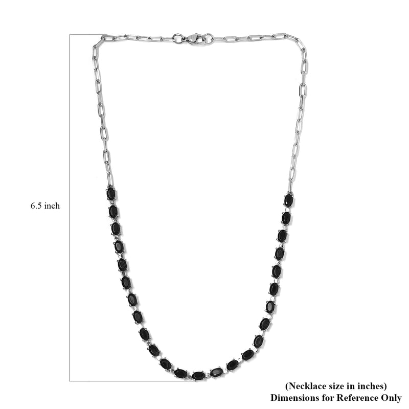 Karis Thai Black Spinel Necklace 18 Inches in Platinum Bond and Stainless Steel 15.10 ctw