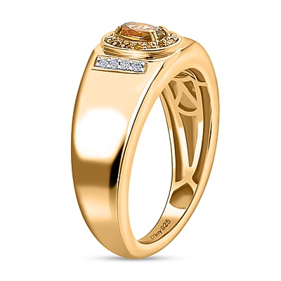 Premium Golden Tanzanite Ring , Tanzanite Men's Ring , Yellow and White Diamond Accent Men's Ring , Vermeil Yellow Gold Over Sterling Silver Ring , Rings For Him 0.65 ctw