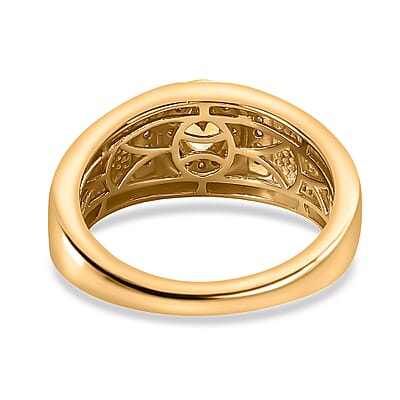 Premium Golden Tanzanite Ring , Tanzanite Men's Ring , Yellow and White Diamond Accent Men's Ring , Vermeil Yellow Gold Over Sterling Silver Ring , Rings For Him 0.65 ctw