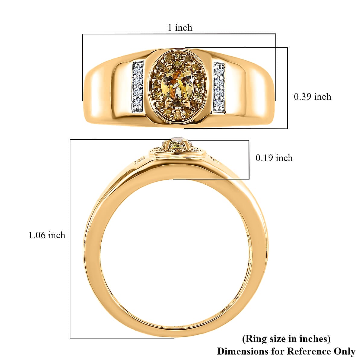 Premium Golden Tanzanite Ring , Tanzanite Men's Ring , Yellow and White Diamond Accent Men's Ring , Vermeil Yellow Gold Over Sterling Silver Ring , Rings For Him 0.65 ctw
