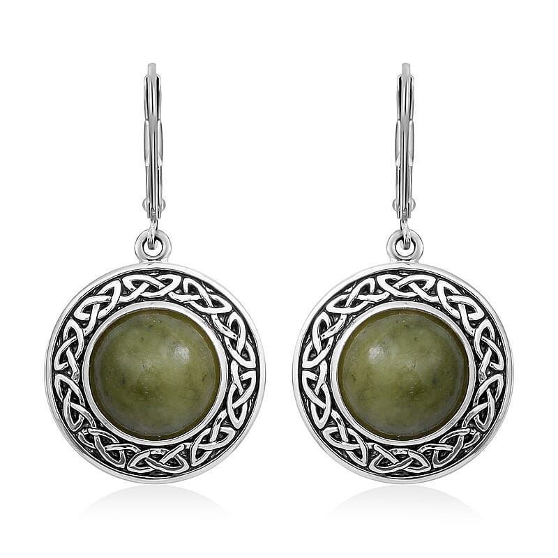Connemara Marble Dangle Earrings in Black Oxidized Sterling Silver 6.40 ctw