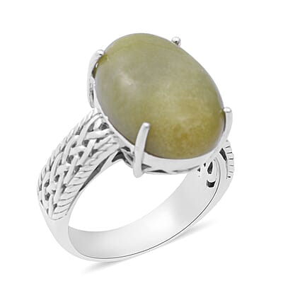 Connemara Marble Solitaire Ring in Platinum Over Sterling Silver (Size 10.0) 17.25 ctw