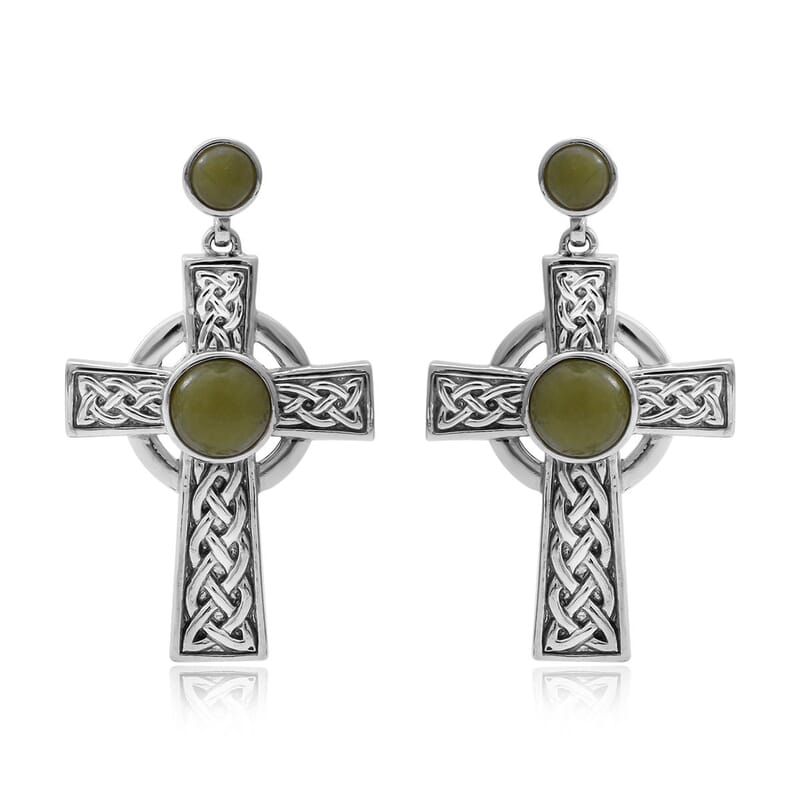 Connemara Marble Ireland Celtic Knot Cross Earrings in Platinum Over Sterling Silver 4.75 ctw