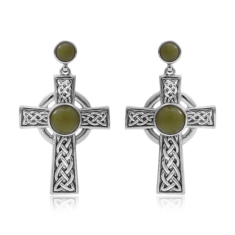 Connemara Marble Ireland Celtic Knot Cross Earrings in Platinum Over Sterling Silver 4.75 ctw