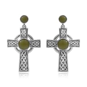 Connemara Marble Ireland Celtic Knot Cross Earrings in Platinum Over Sterling Silver 4.75 ctw