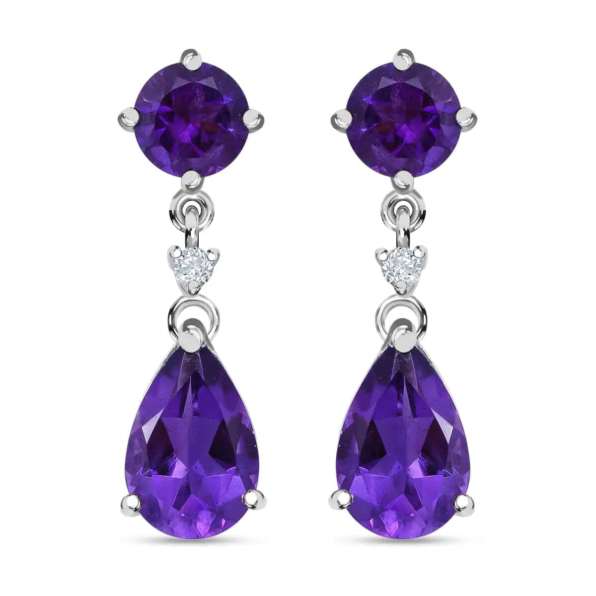 Amethyst and White Zircon Drop Earrings in Platinum Over Sterling Silver, Dangle Earrings For Women 8.15 ctw image number 0