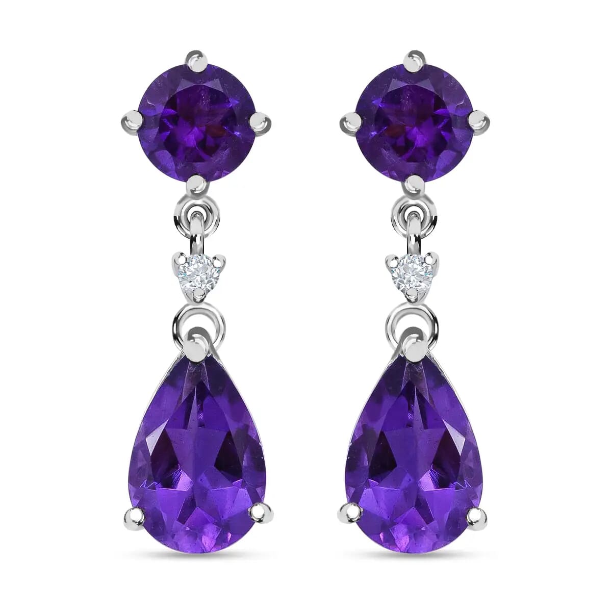 Amethyst and White Zircon Drop Earrings in Platinum Over Sterling Silver, Dangle Earrings For Women 8.15 ctw image number 0