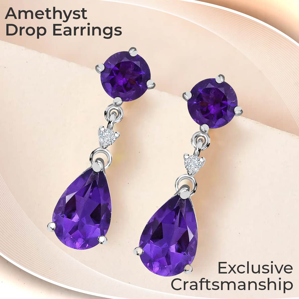 Amethyst and White Zircon Drop Earrings in Platinum Over Sterling Silver, Dangle Earrings For Women 8.15 ctw image number 1