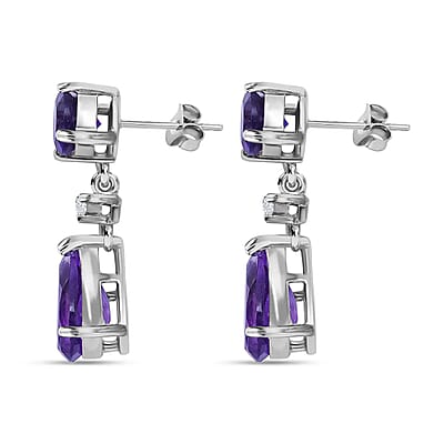 Amethyst and White Zircon Drop Earrings in Platinum Over Sterling Silver, Dangle Earrings For Women 8.15 ctw