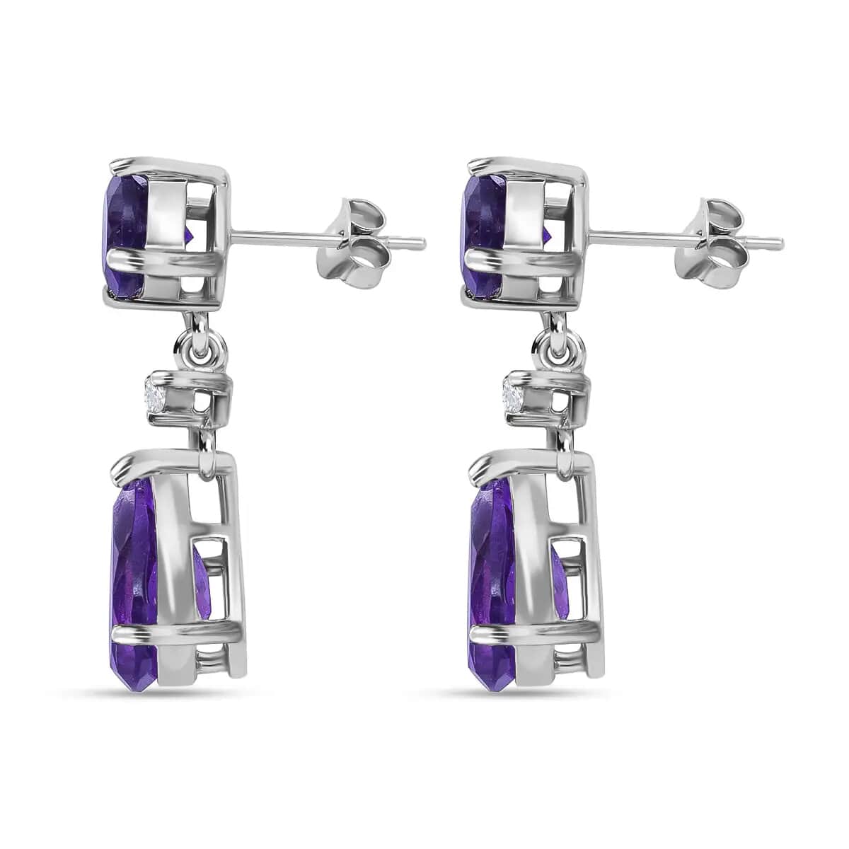 Amethyst and White Zircon Drop Earrings in Platinum Over Sterling Silver, Dangle Earrings For Women 8.15 ctw image number 4