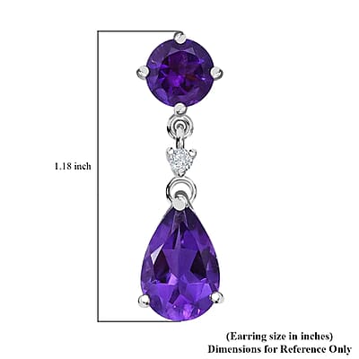 Amethyst and White Zircon Drop Earrings in Platinum Over Sterling Silver, Dangle Earrings For Women 8.15 ctw