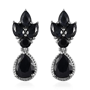 Australian Midnight Sapphire Dangling Earrings in Platinum Over Sterling Silver 8.35 ctw