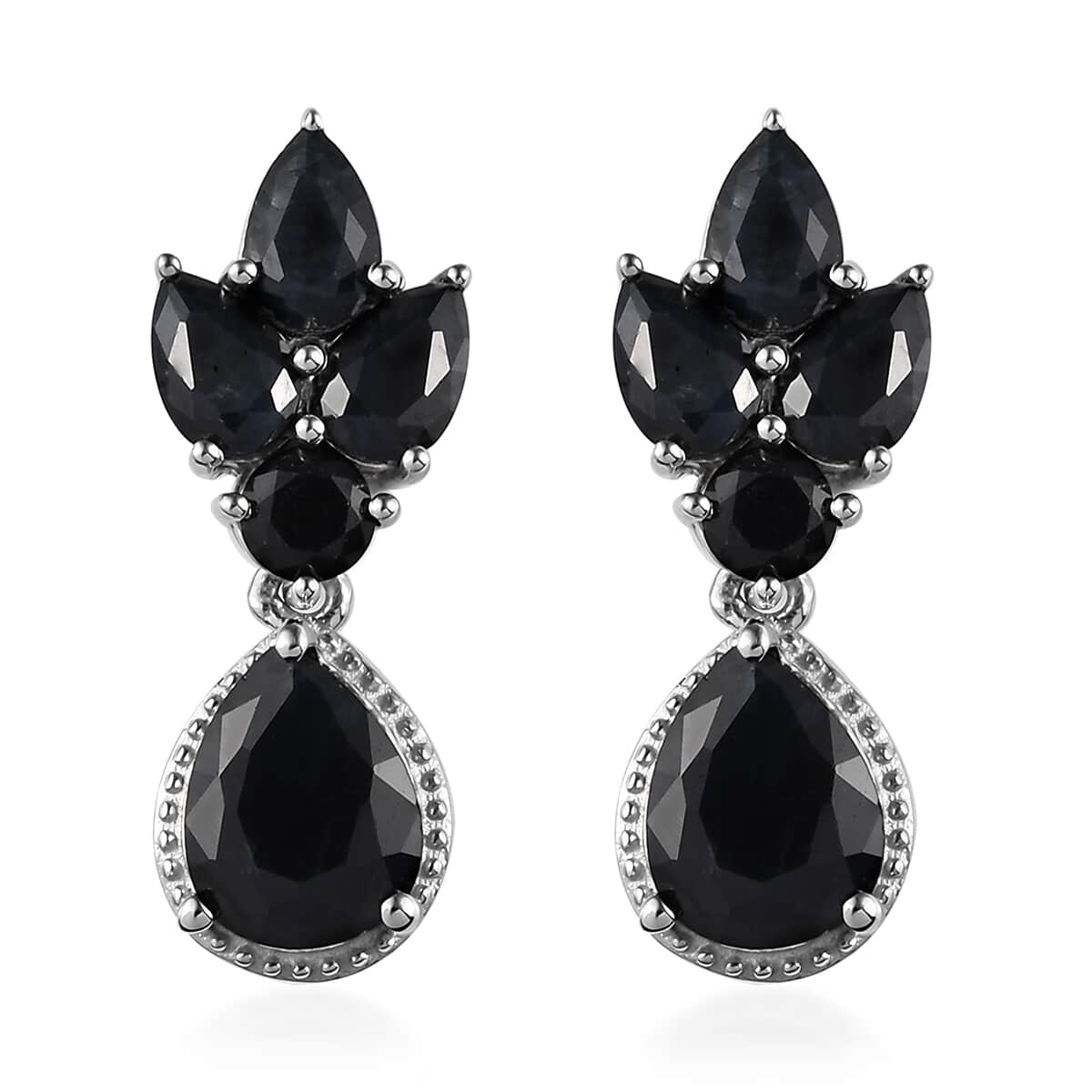 Australian Midnight Sapphire Dangling Earrings in Platinum Over Sterling Silver 8.35 ctw image number 0