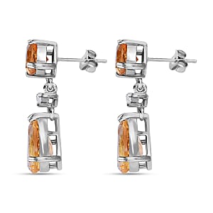 Brazilian Citrine, White Zircon Drop Earrings in Platinum Over Sterling Silver, Dangle Earrings For Women 8.15 ctw