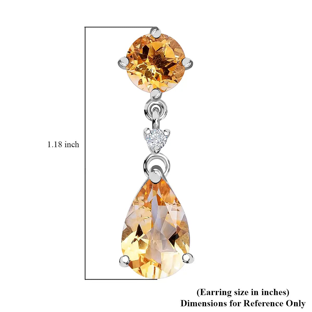 Brazilian Citrine and White Zircon 8.15 ctw Drop Earrings in Platinum Over Sterling Silver