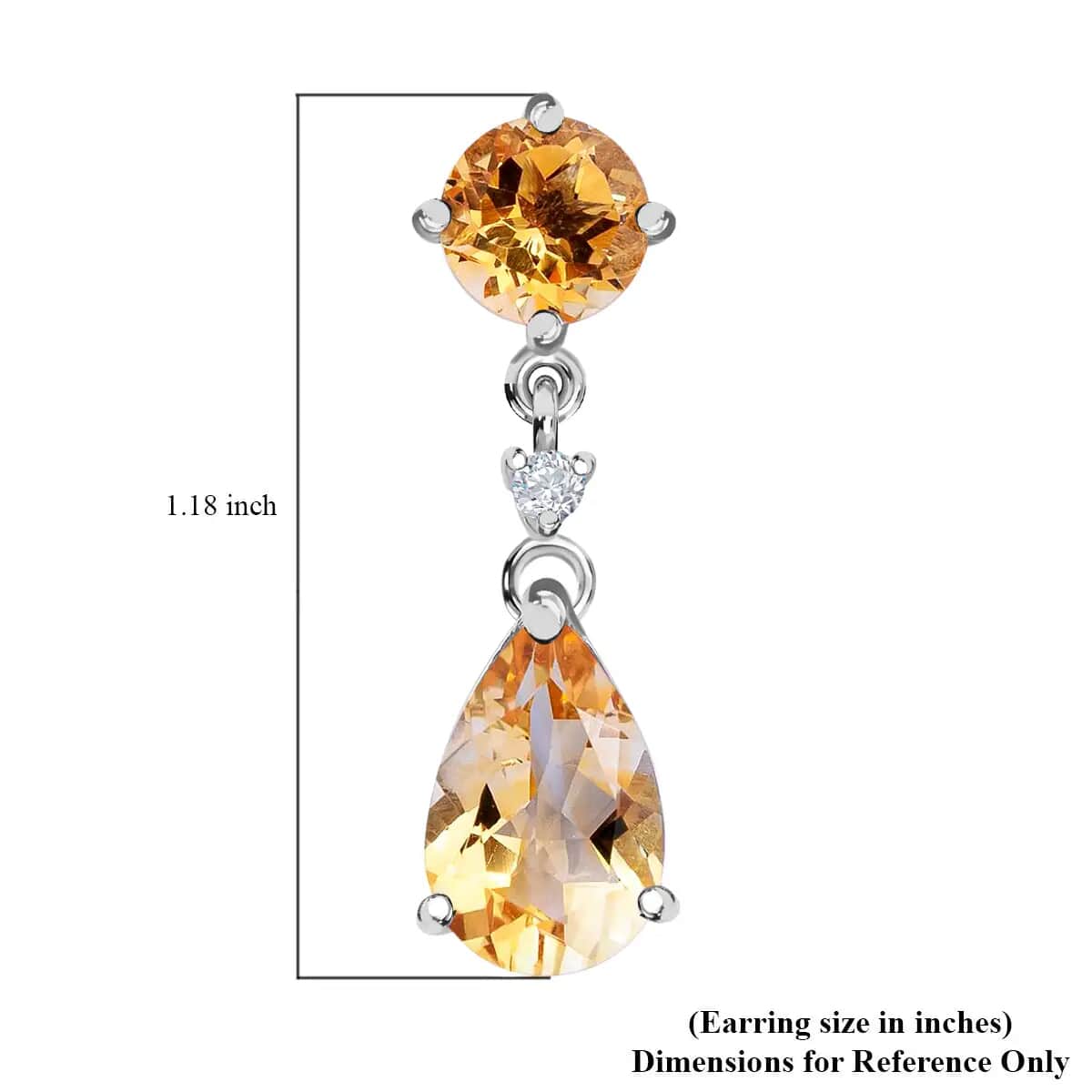 Brazilian Citrine, White Zircon Drop Earrings in Platinum Over Sterling Silver, Dangle Earrings For Women 8.15 ctw image number 5