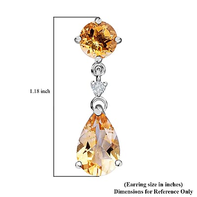 Brazilian Citrine and White Zircon 8.15 ctw Drop Earrings in Platinum Over Sterling Silver