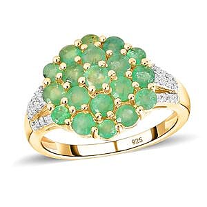 Kagem Zambian Emerald and White Zircon  1.95 ctw Cluster Ring in 14K YG Over Sterling Silver (Size 8)