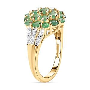 Kagem Zambian Emerald and White Zircon  1.95 ctw Cluster Ring in 14K YG Over Sterling Silver (Size 8)