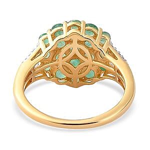 Kagem Zambian Emerald and White Zircon  1.95 ctw Cluster Ring in 14K YG Over Sterling Silver (Size 8)