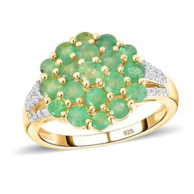 Kagem Zambian Emerald and White Zircon  1.95 ctw Cluster Ring in 14K YG Over Sterling Silver (Size 11.5)