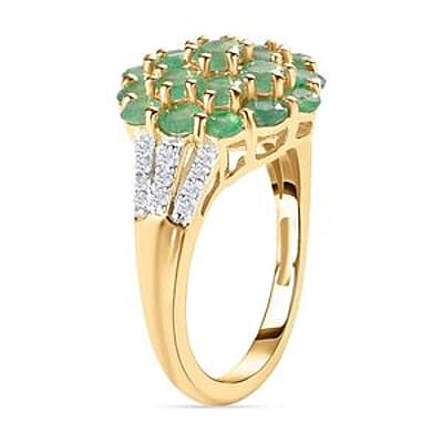 Kagem Zambian Emerald and White Zircon  1.95 ctw Cluster Ring in 14K YG Over Sterling Silver (Size 11.5)
