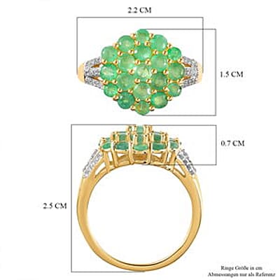 Kagem Zambian Emerald and White Zircon  1.95 ctw Cluster Ring in 14K YG Over Sterling Silver (Size 11.5)