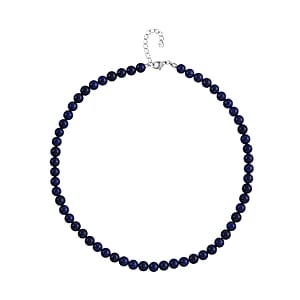 Lapis Lazuli Beaded Necklace (20-22 Inches) in Stainless Steel 225.00 ctw | Tarnish-Free, Waterproof, Sweat Proof Jewelry