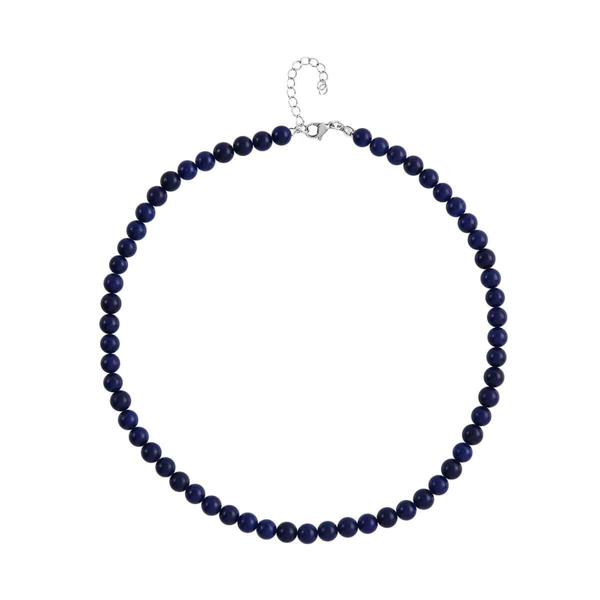 Lapis Lazuli Beaded Necklace (20 Inches) in Stainless Steel 225.00 ctw | Tarnish-Free, Waterproof, Sweat Proof Jewelry image number 0