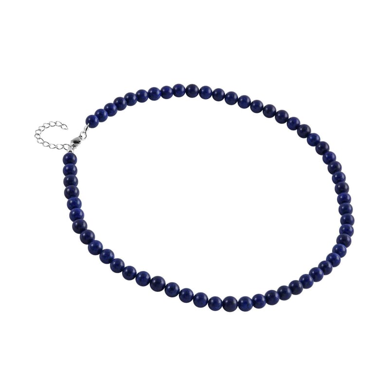 Lapis Lazuli Beaded Necklace (20-22 Inches) in Stainless Steel 225.00 ctw | Tarnish-Free, Waterproof, Sweat Proof Jewelry
