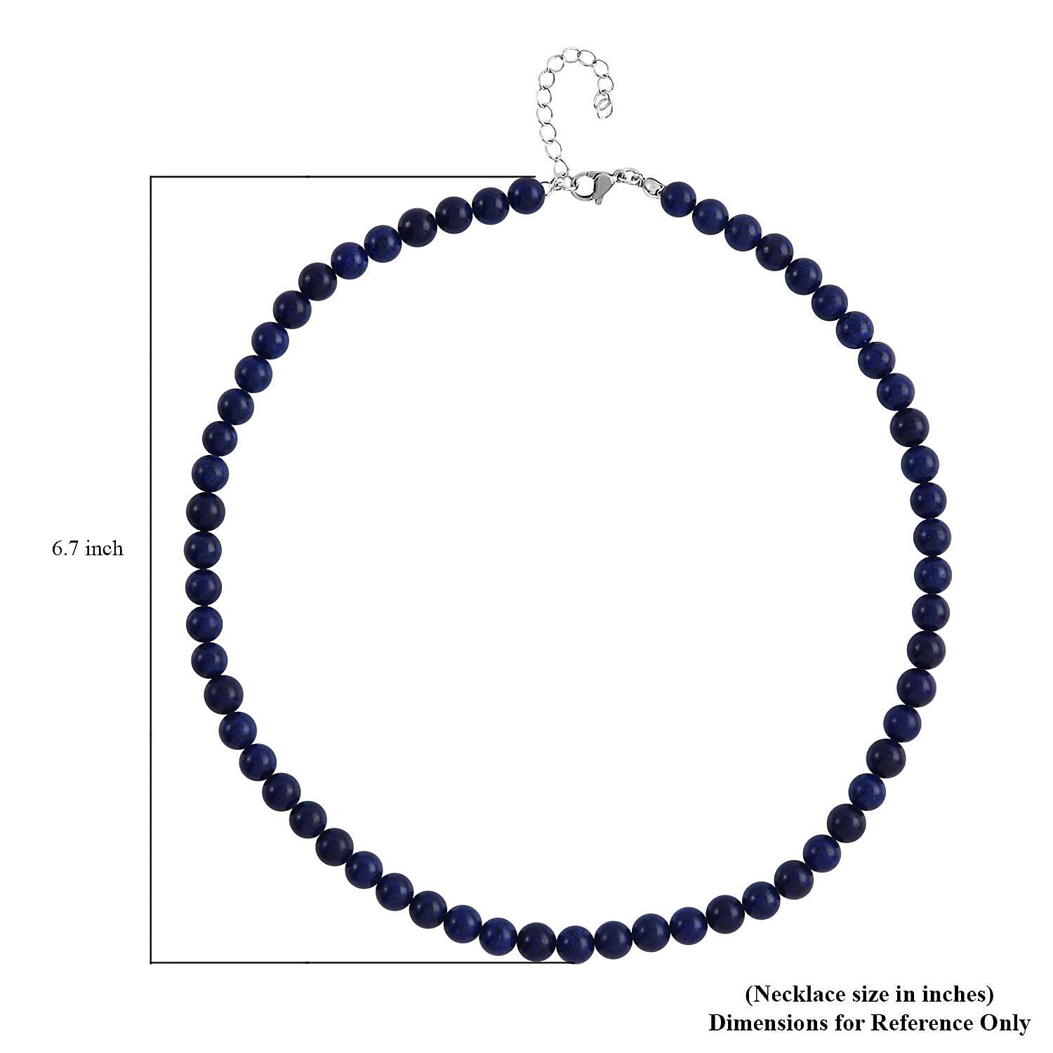 Lapis Lazuli Beaded Necklace (20-22 Inches) in Stainless Steel 225.00 ctw | Tarnish-Free, Waterproof, Sweat Proof Jewelry