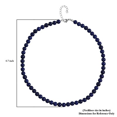 Lapis Lazuli Beaded Necklace (20-22 Inches) in Stainless Steel 225.00 ctw | Tarnish-Free, Waterproof, Sweat Proof Jewelry