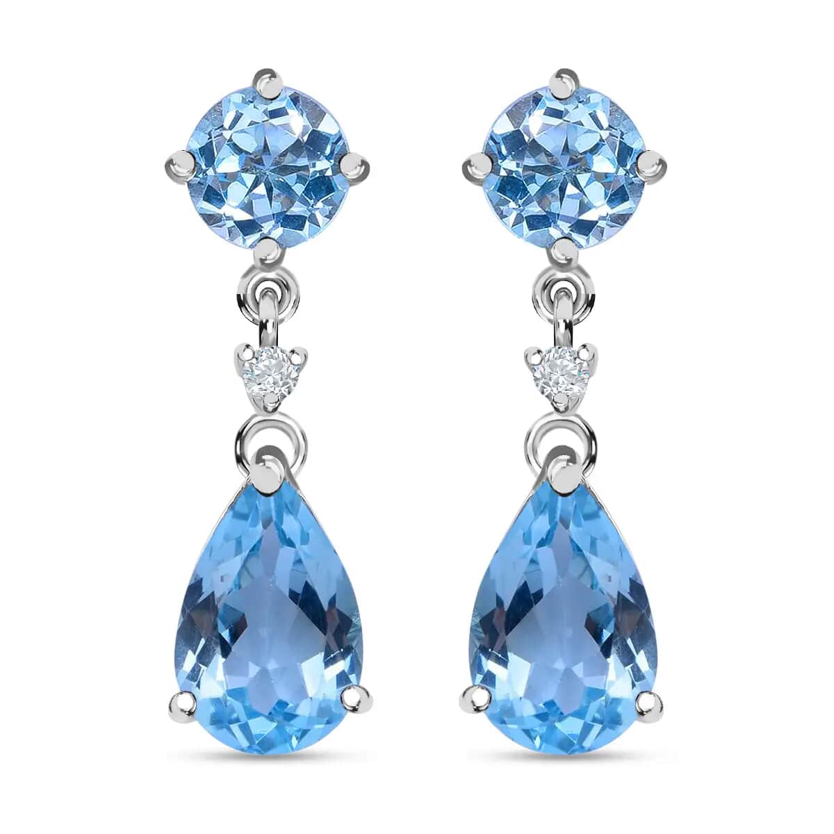 Sky Blue Topaz, White Zircon Drop Earrings in Platinum Over Sterling Silver, Dangle Earrings For Women 10.60 ctw image number 0