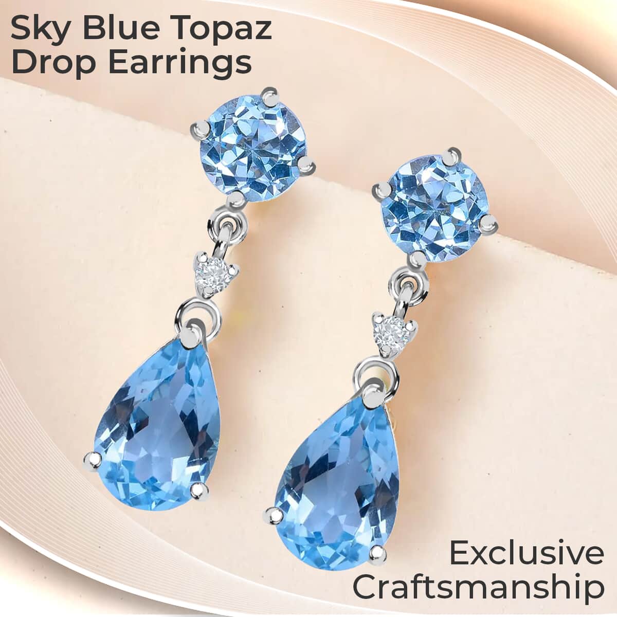 Sky Blue Topaz, White Zircon Drop Earrings in Platinum Over Sterling Silver, Dangle Earrings For Women 10.60 ctw image number 1