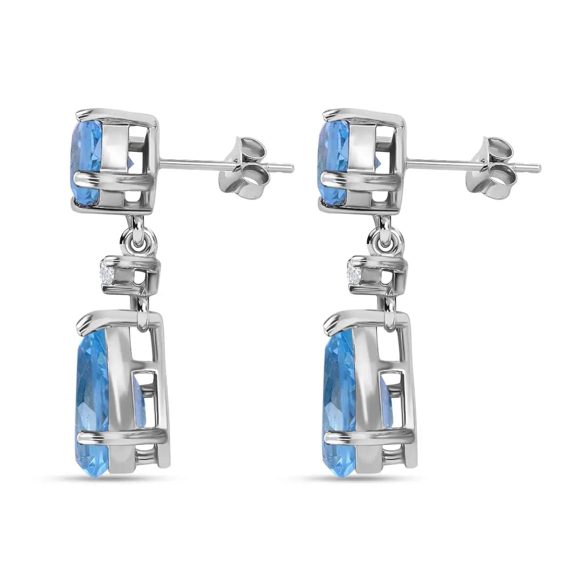 Sky Blue Topaz, White Zircon Drop Earrings in Platinum Over Sterling Silver, Dangle Earrings For Women 10.60 ctw image number 3