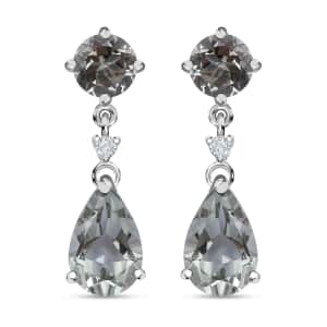 Montezuma Prasiolite, White Zircon Drop Earrings in Platinum Over Sterling Silver, Dangle Earrings For Women 8.00 ctw