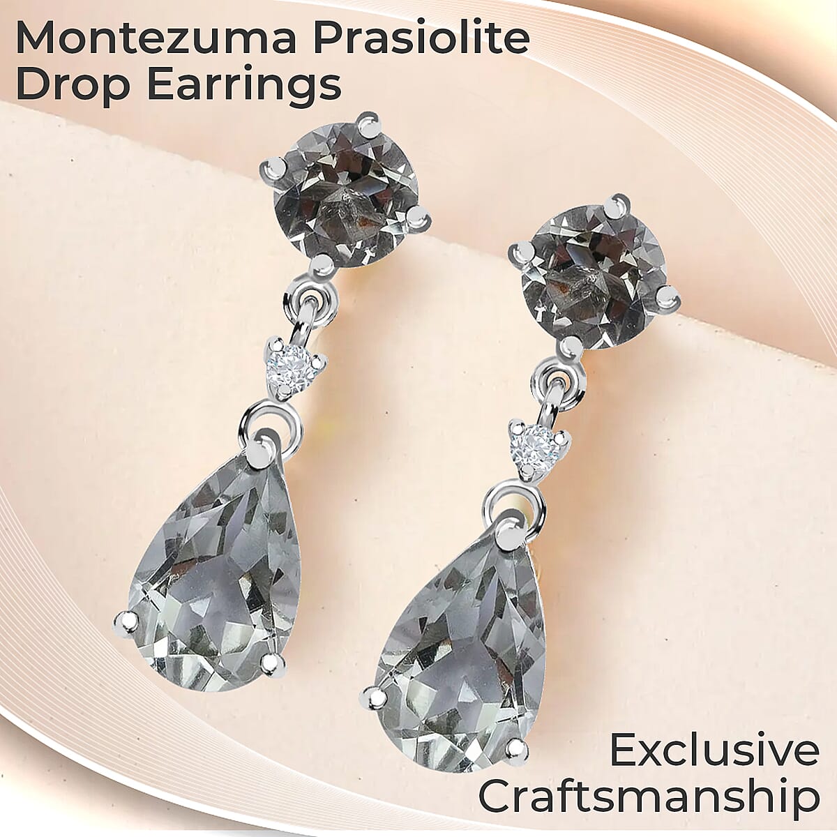 Montezuma Prasiolite, White Zircon Drop Earrings in Platinum Over Sterling Silver, Dangle Earrings For Women 8.00 ctw image number 1