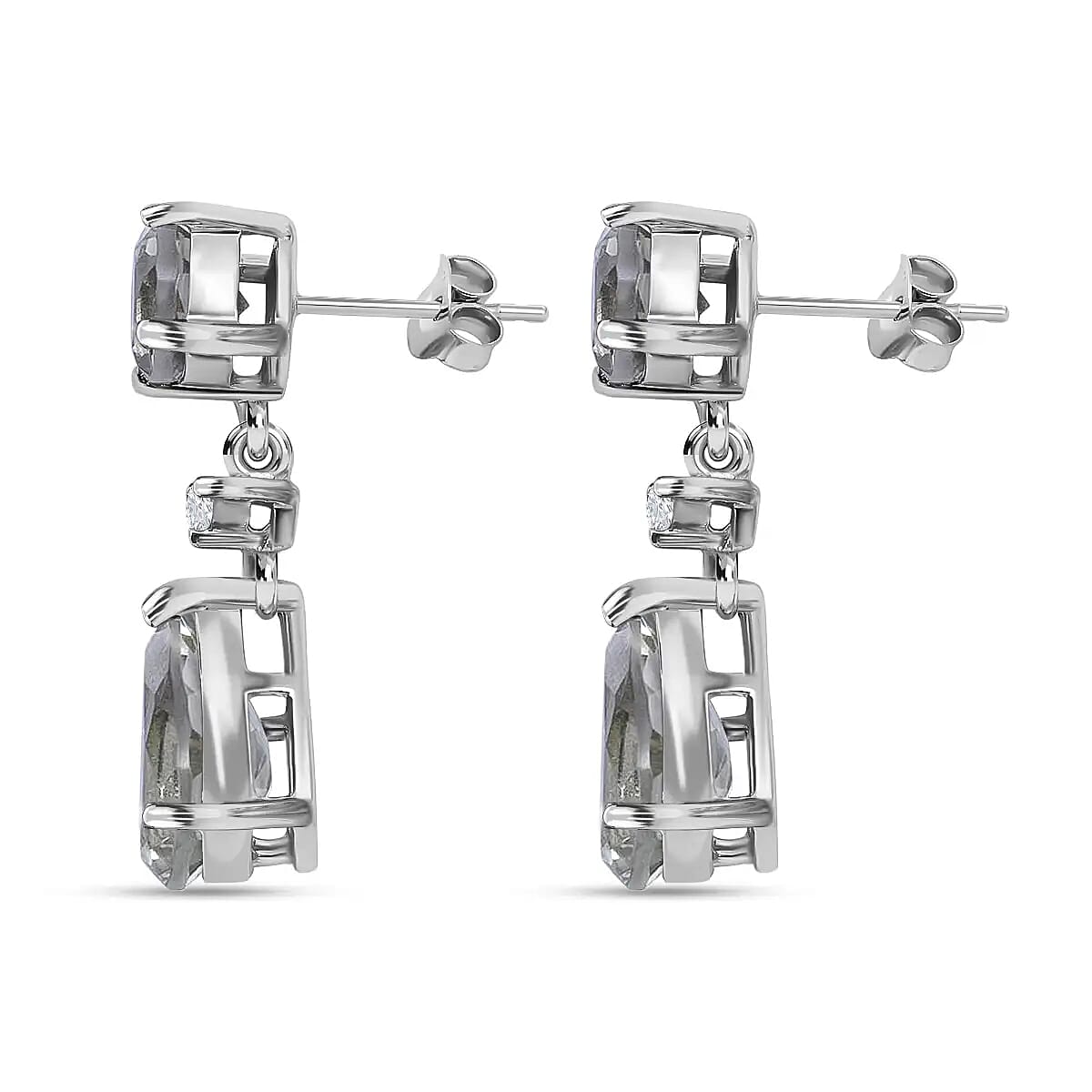 Montezuma Prasiolite, White Zircon Drop Earrings in Platinum Over Sterling Silver, Dangle Earrings For Women 8.00 ctw image number 3