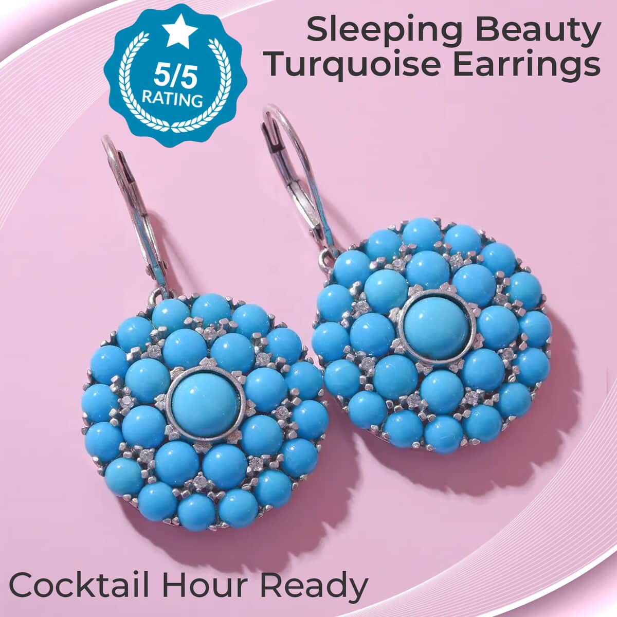 Premium American Natural Sleeping Beauty Turquoise Cocktail Earrings in Platinum Over Sterling Silver 11.10 ctw image number 1