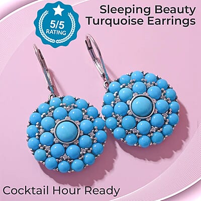 Premium Sleeping Beauty Turquoise and White Zircon Cocktail Earrings in Platinum Over Sterling Silver 11.25 ctw