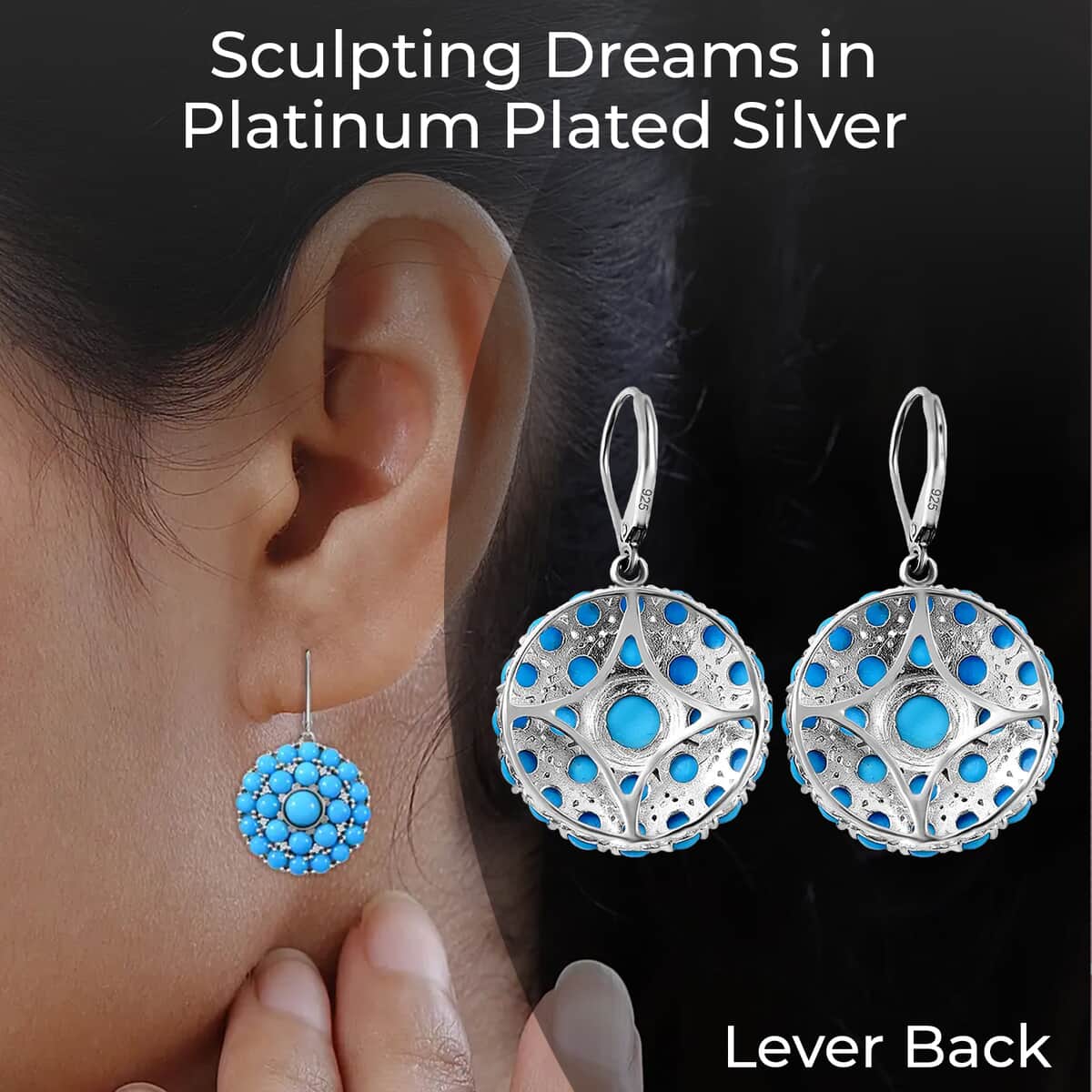 Premium American Natural Sleeping Beauty Turquoise Cocktail Earrings in Platinum Over Sterling Silver 11.10 ctw image number 2