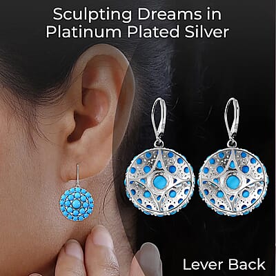 Premium Sleeping Beauty Turquoise and White Zircon Cocktail Earrings in Platinum Over Sterling Silver 11.25 ctw