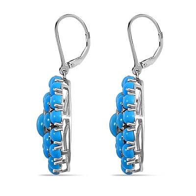 Premium Sleeping Beauty Turquoise and White Zircon Cocktail Earrings in Platinum Over Sterling Silver 11.25 ctw