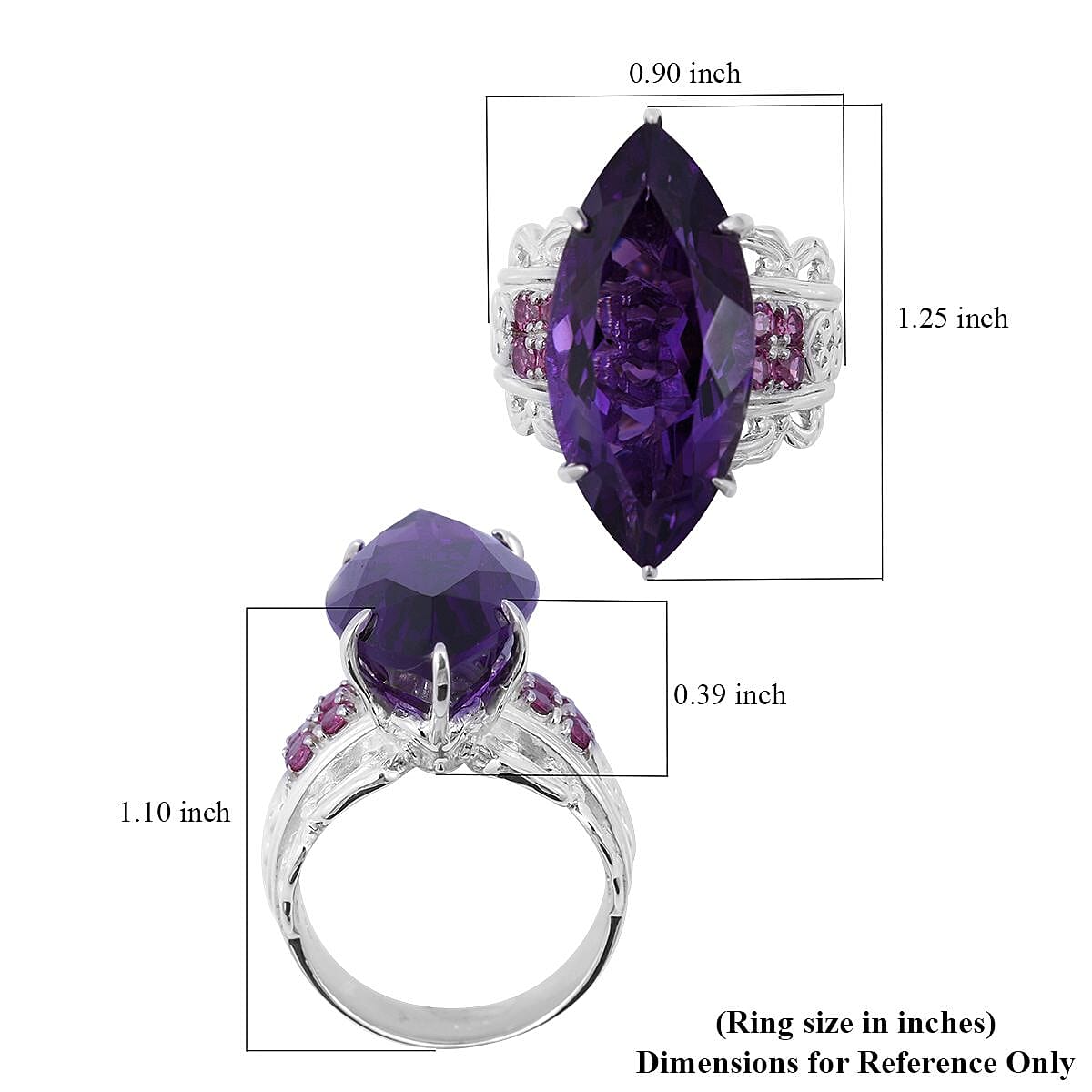 Lusaka Amethyst and Orissa Rhodolite Garnet Ring in Platinum Over Sterling Silver (Size 10.0) 8.40 Grams 12.15 ctw